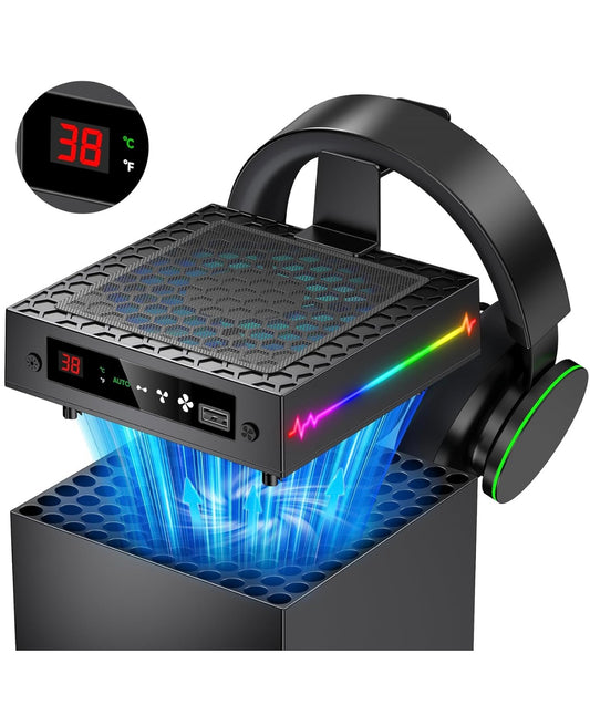 🔥 GlowNest RGB Cooling Stand for Xbox Series X – 9 Light Modes & Temp Display