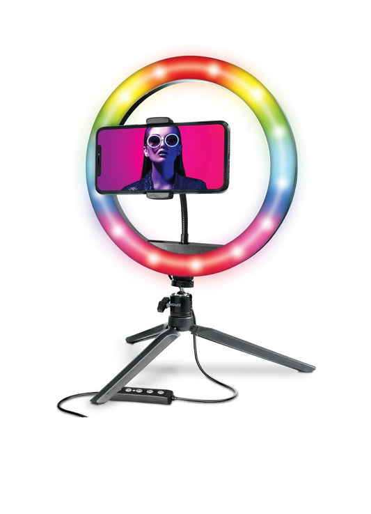 🚥RGB Selfie Ring Light with Tripod & Phone Holder – 10 Inch, 9 Colors & 12 Brightness Levels