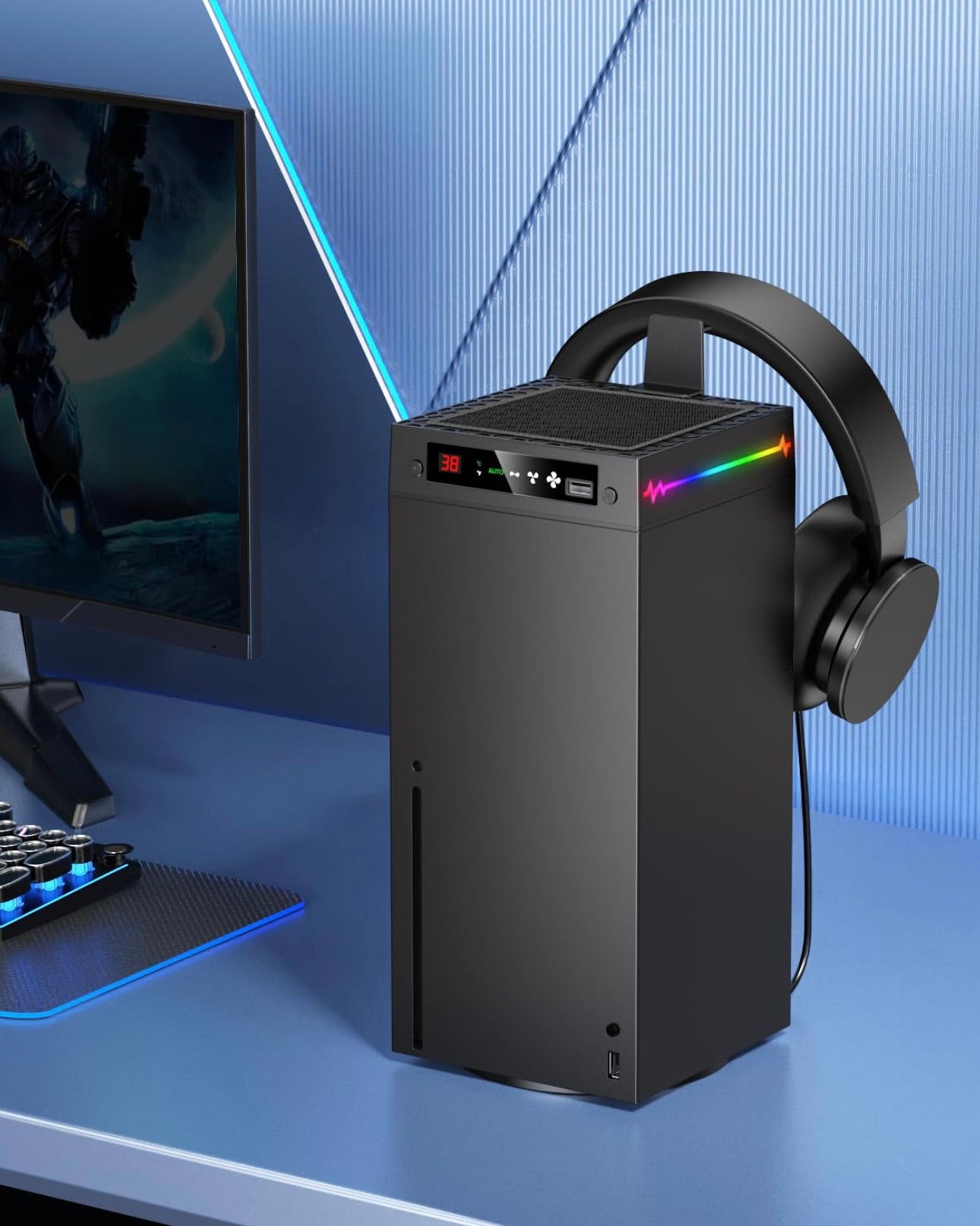 🔥 GlowNest RGB Cooling Stand for Xbox Series X – 9 Light Modes & Temp Display