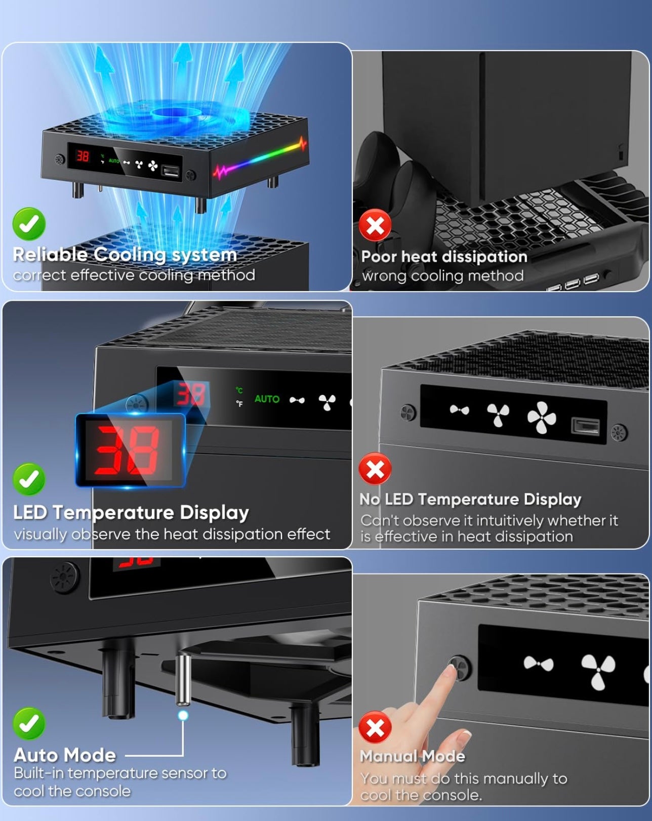 🔥 GlowNest RGB Cooling Stand for Xbox Series X – 9 Light Modes & Temp Display